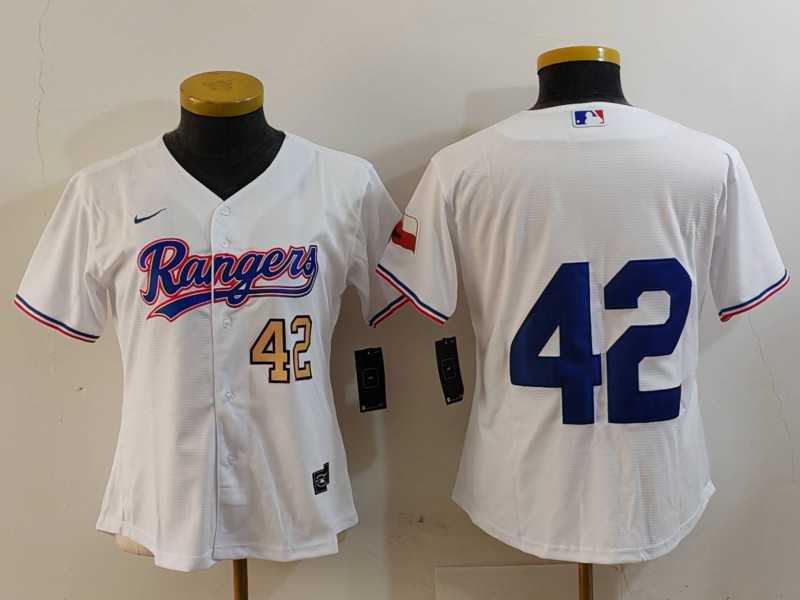 Womens Texas Rangers #42 Jackie Robinson White Cool Base Stitched Baseball Jerseys